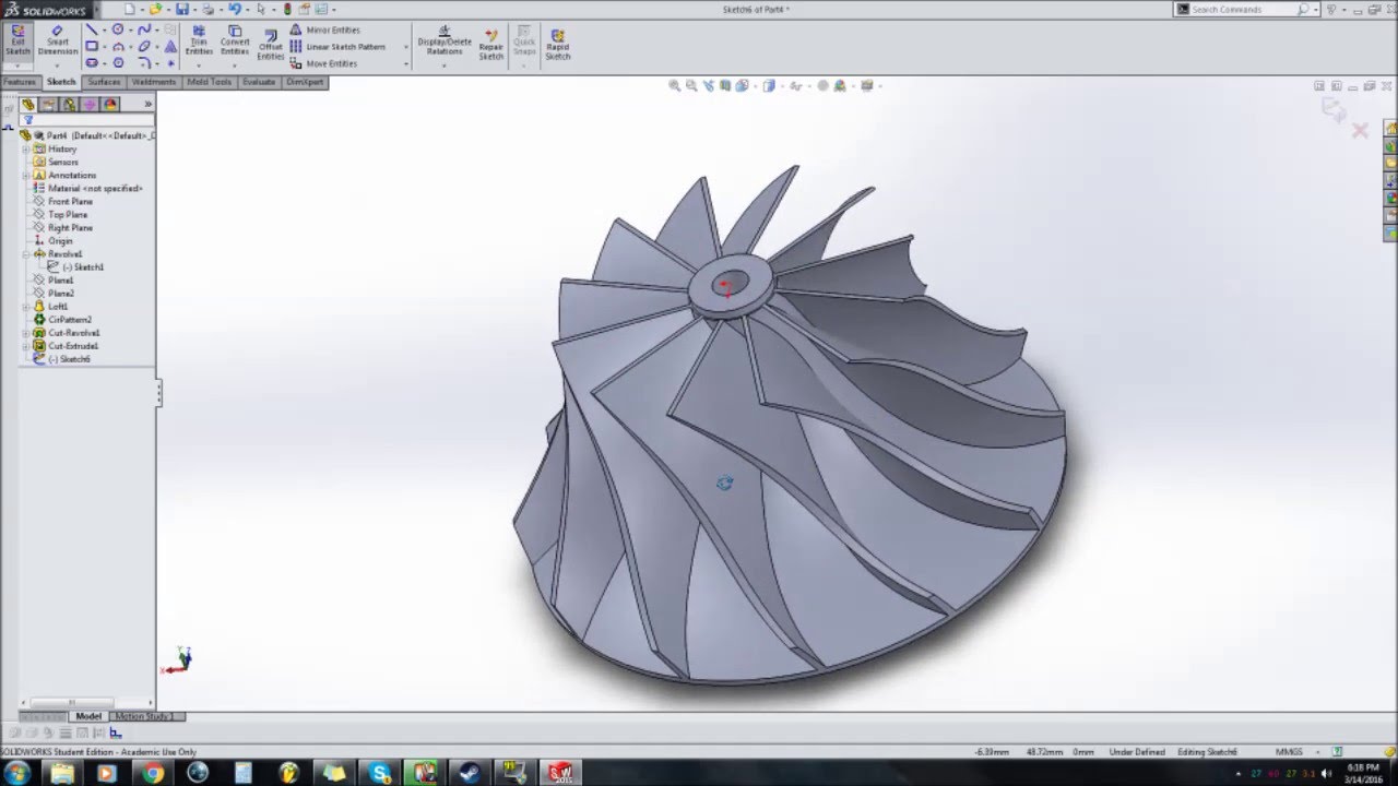 turbo compressor wheel CAD screen